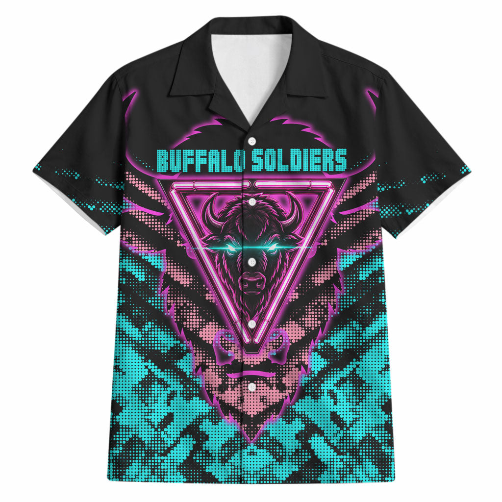 Buffalo Soldiers 9th Cavalry Regiment Hawaiian Shirt Cyberpunk Synthwave Neon Futuristic Graphic Art