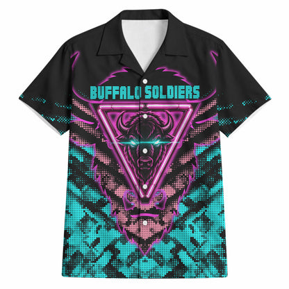 Buffalo Soldiers 9th Cavalry Regiment Hawaiian Shirt Cyberpunk Synthwave Neon Futuristic Graphic Art