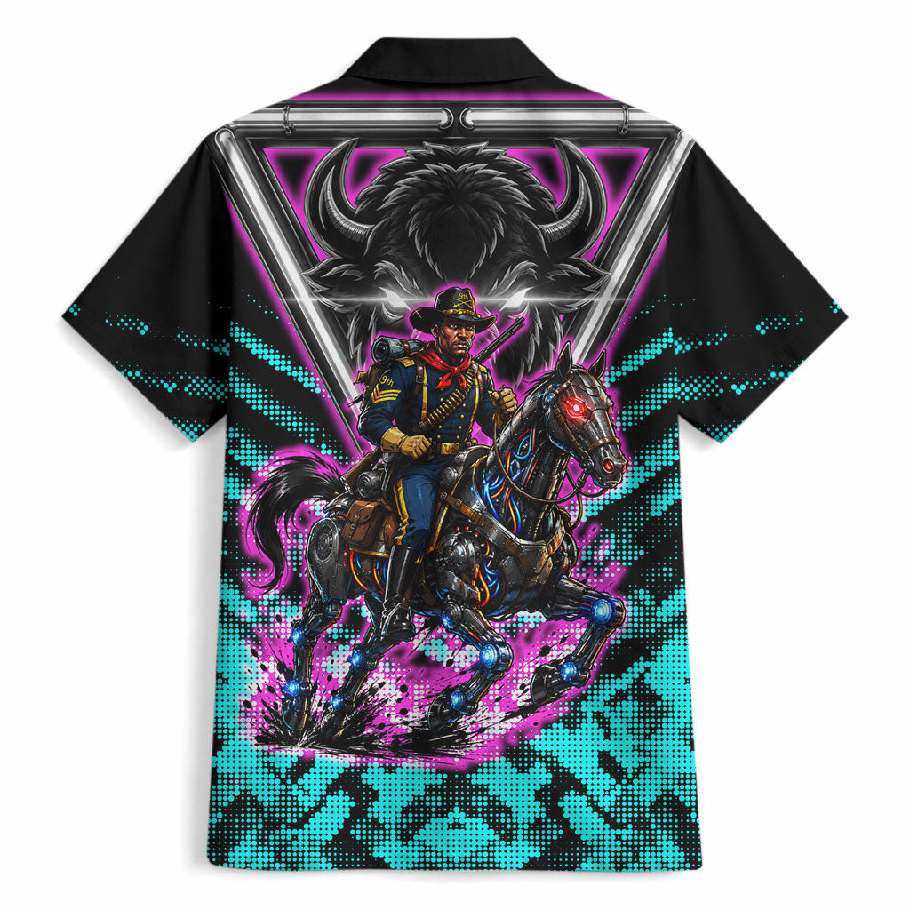 Buffalo Soldiers 9th Cavalry Regiment Hawaiian Shirt Cyberpunk Synthwave Neon Futuristic Graphic Art