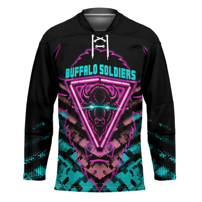 Buffalo Soldiers 9th Cavalry Regiment Hockey Jersey Cyberpunk Synthwave Neon Futuristic Graphic Art
