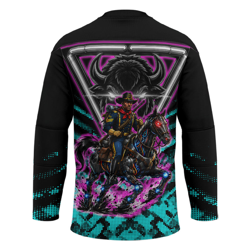Buffalo Soldiers 9th Cavalry Regiment Hockey Jersey Cyberpunk Synthwave Neon Futuristic Graphic Art