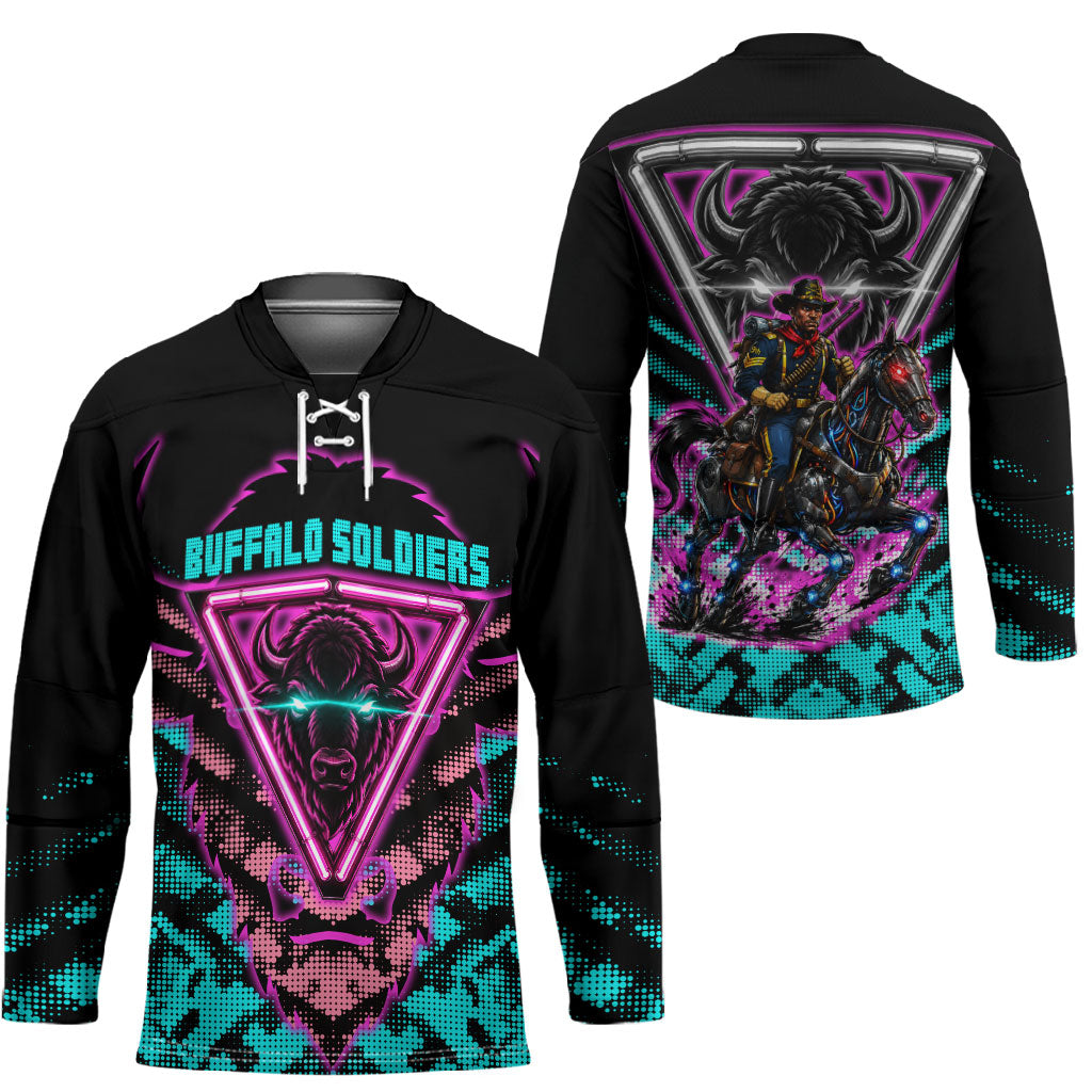 Buffalo Soldiers 9th Cavalry Regiment Hockey Jersey Cyberpunk Synthwave Neon Futuristic Graphic Art