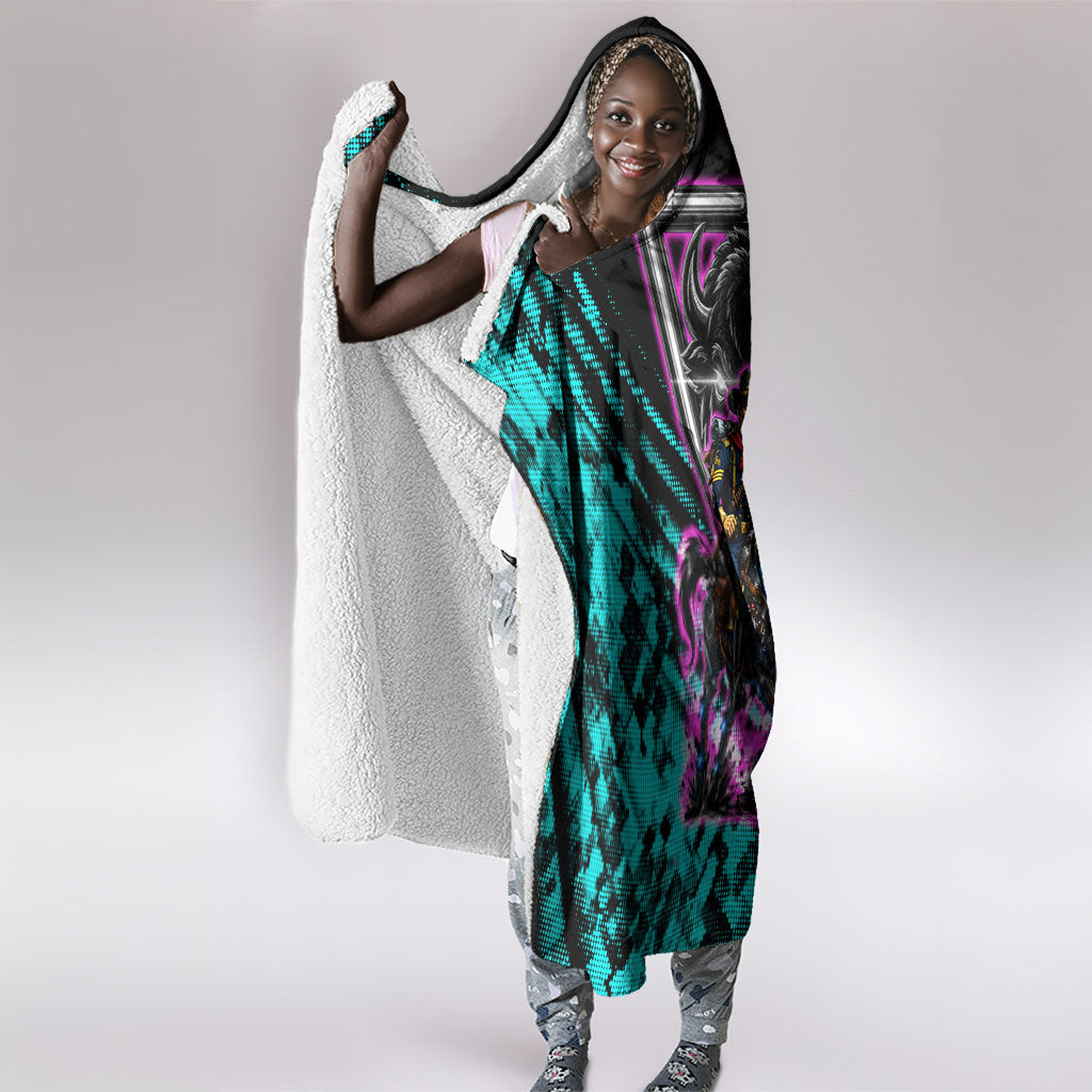 Buffalo Soldiers 9th Cavalry Regiment Hooded Blanket Cyberpunk Synthwave Neon Futuristic Graphic Art