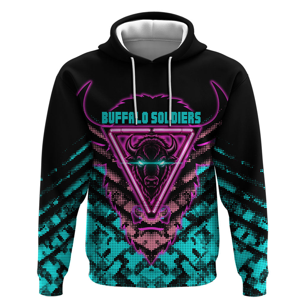 Buffalo Soldiers 9th Cavalry Regiment Hoodie Cyberpunk Synthwave Neon Futuristic Graphic Art