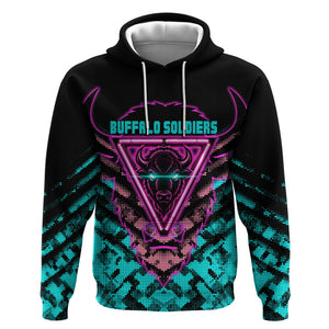 Buffalo Soldiers 9th Cavalry Regiment Hoodie Cyberpunk Synthwave Neon Futuristic Graphic Art