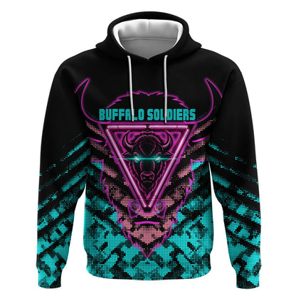Buffalo Soldiers 9th Cavalry Regiment Hoodie Cyberpunk Synthwave Neon Futuristic Graphic Art