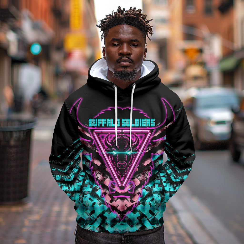 Buffalo Soldiers 9th Cavalry Regiment Hoodie Cyberpunk Synthwave Neon Futuristic Graphic Art