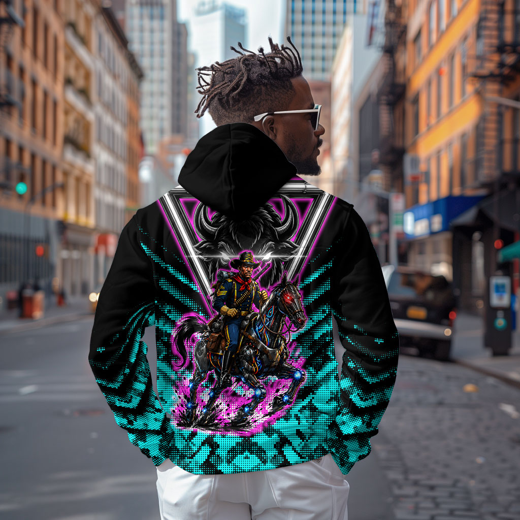 Buffalo Soldiers 9th Cavalry Regiment Hoodie Cyberpunk Synthwave Neon Futuristic Graphic Art