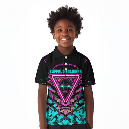 Buffalo Soldiers 9th Cavalry Regiment Kid Polo Shirt Cyberpunk Synthwave Neon Futuristic Graphic Art