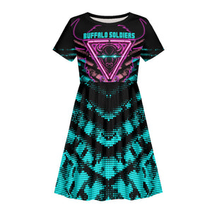 Buffalo Soldiers 9th Cavalry Regiment Kid Short Sleeve Dress Cyberpunk Synthwave Neon Futuristic Graphic Art