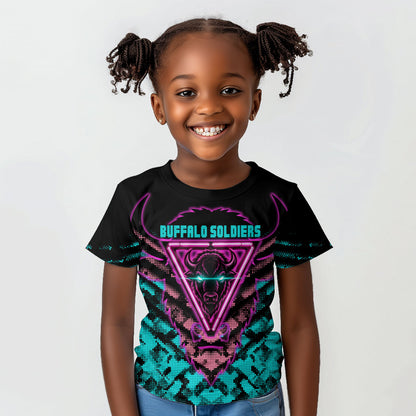Buffalo Soldiers 9th Cavalry Regiment Kid T shirt Cyberpunk Synthwave Neon Futuristic Graphic Art