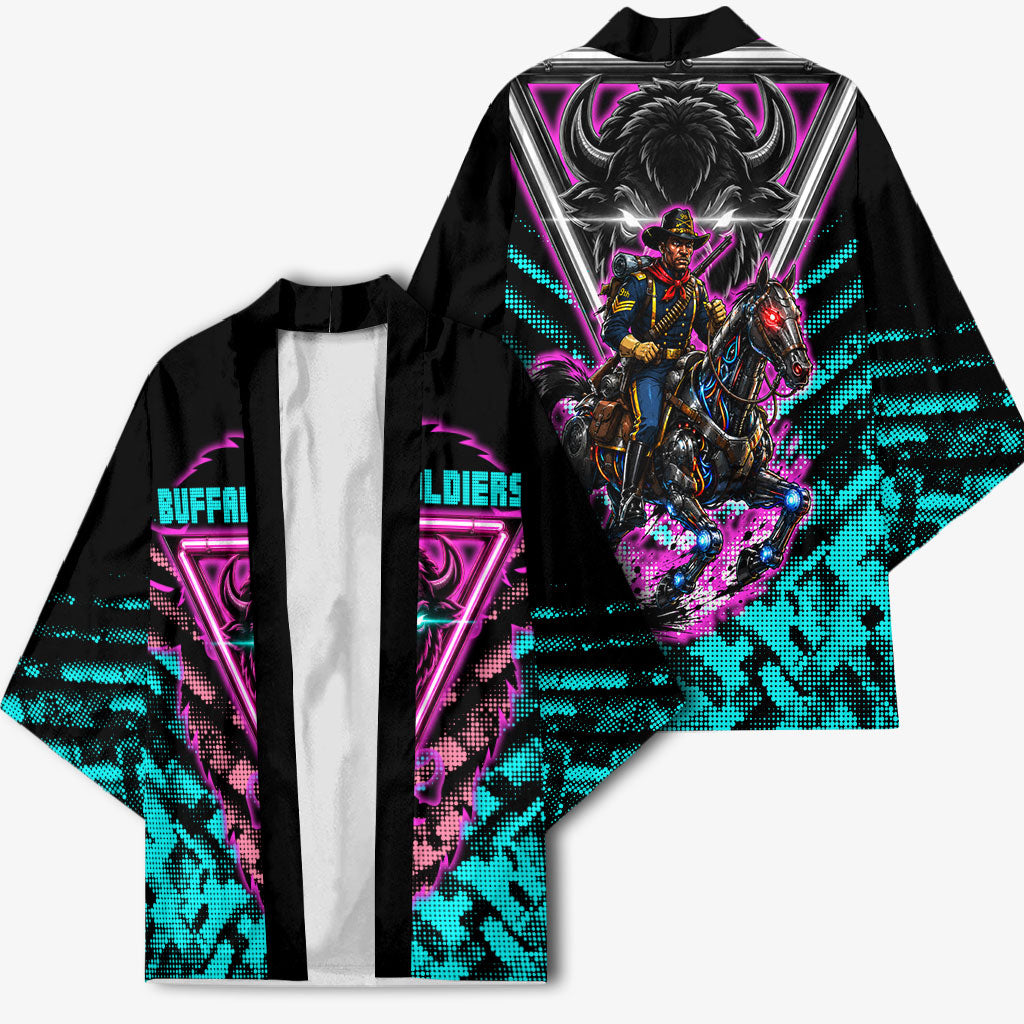 Buffalo Soldiers 9th Cavalry Regiment Kimono Cyberpunk Synthwave Neon Futuristic Graphic Art