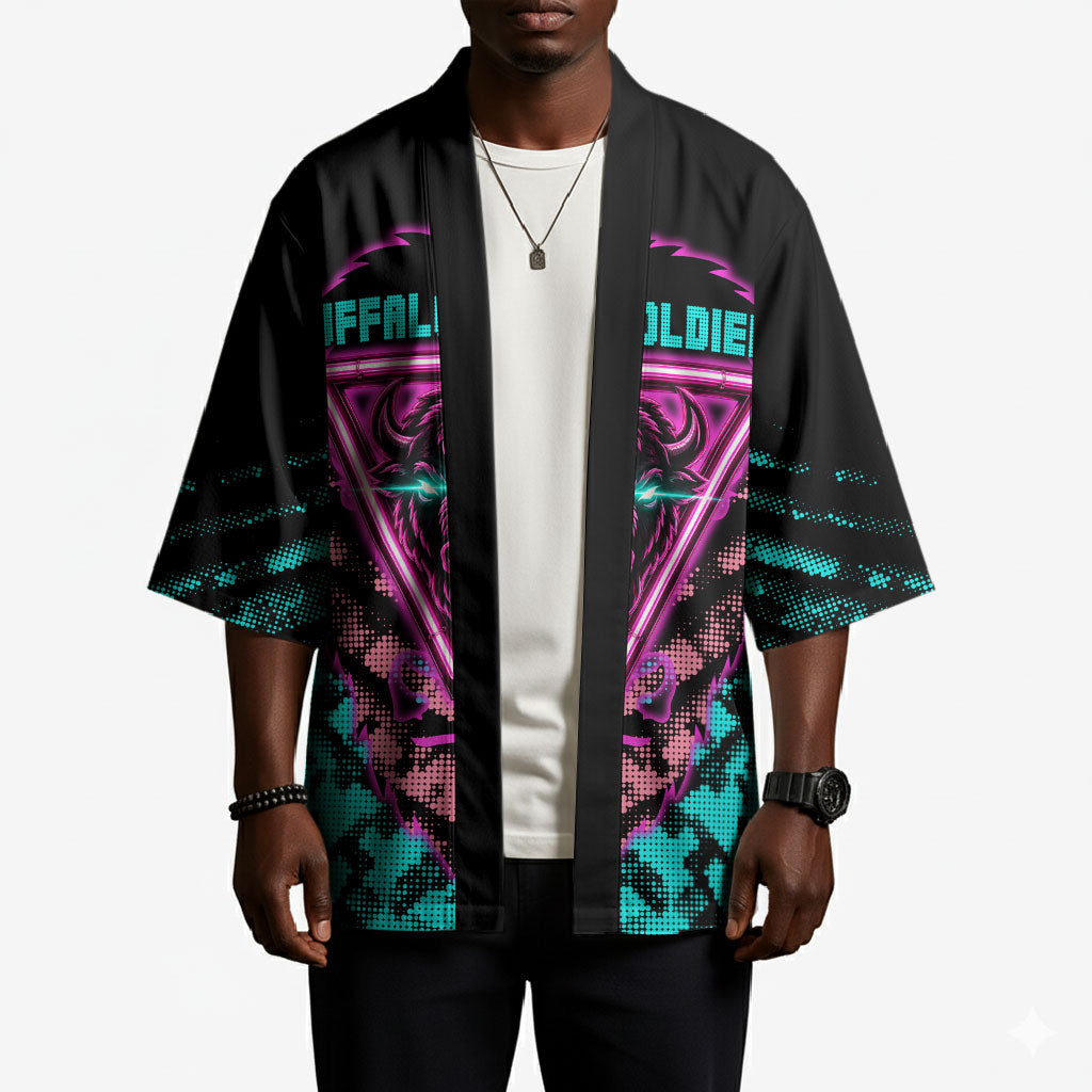 Buffalo Soldiers 9th Cavalry Regiment Kimono Cyberpunk Synthwave Neon Futuristic Graphic Art