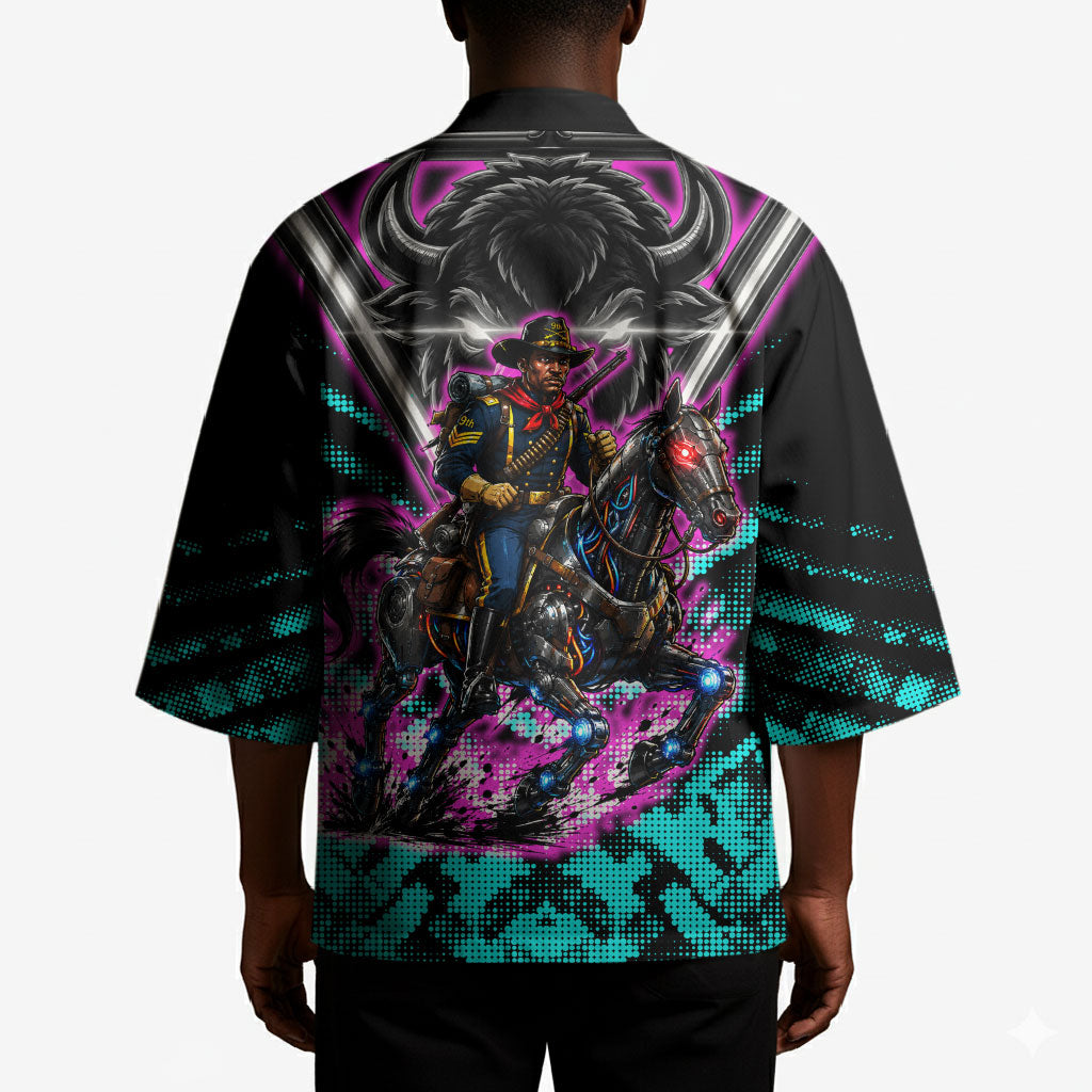 Buffalo Soldiers 9th Cavalry Regiment Kimono Cyberpunk Synthwave Neon Futuristic Graphic Art