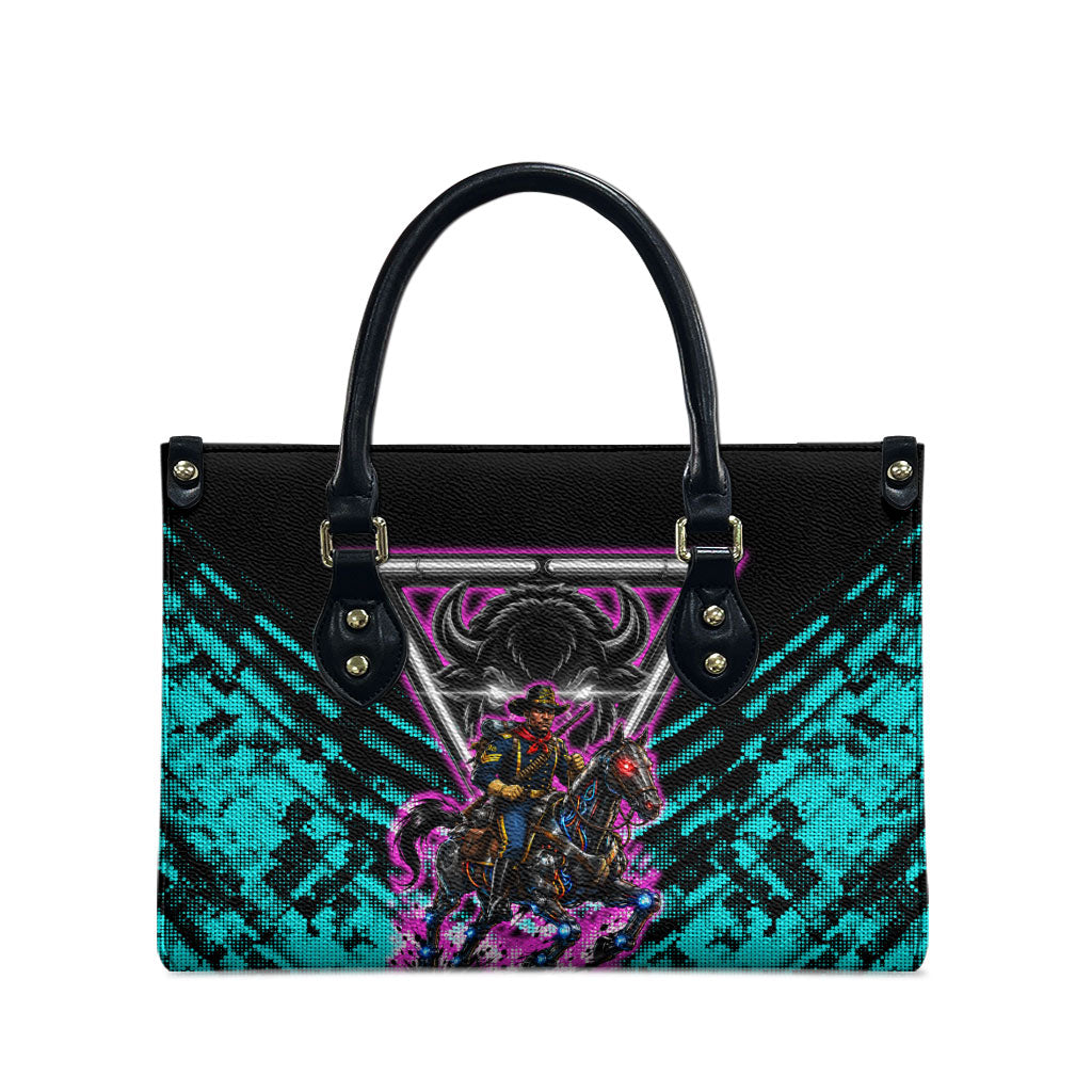 Buffalo Soldiers 9th Cavalry Regiment Leather Bag Cyberpunk Synthwave Neon Futuristic Graphic Art