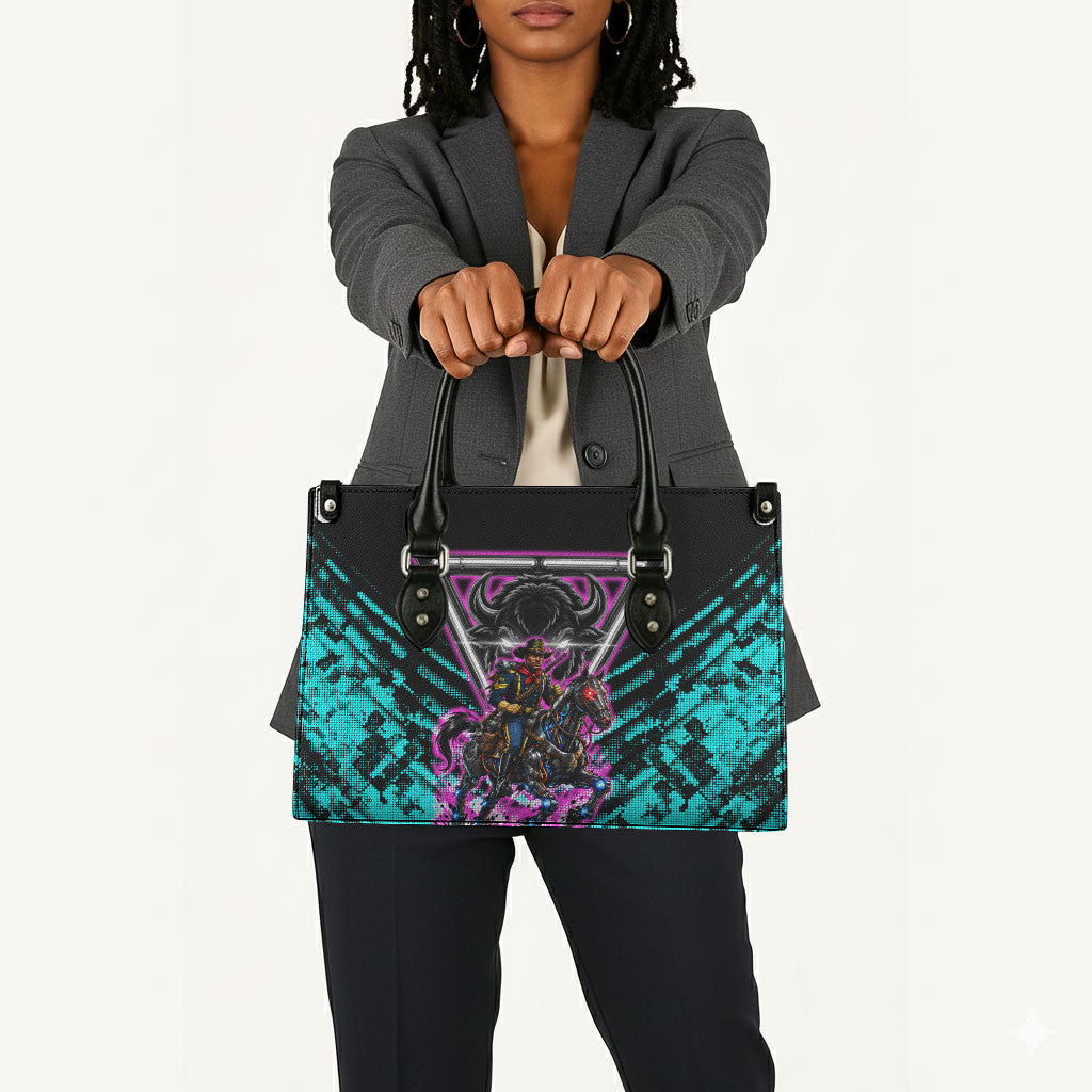 Buffalo Soldiers 9th Cavalry Regiment Leather Bag Cyberpunk Synthwave Neon Futuristic Graphic Art