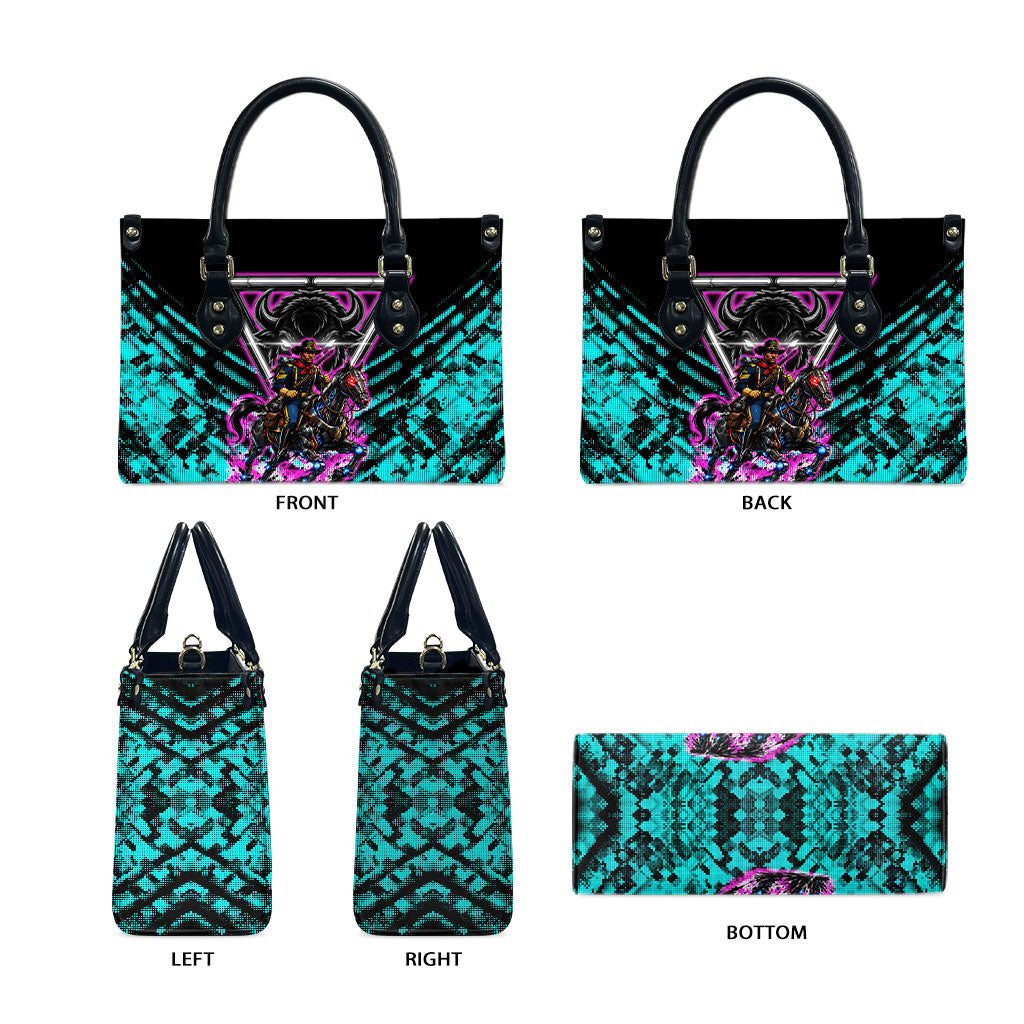 Buffalo Soldiers 9th Cavalry Regiment Leather Bag Cyberpunk Synthwave Neon Futuristic Graphic Art
