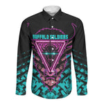 Buffalo Soldiers 9th Cavalry Regiment Long Sleeve Button Shirt Cyberpunk Synthwave Neon Futuristic Graphic Art