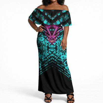 Buffalo Soldiers 9th Cavalry Regiment Off Shoulder Maxi Dress Cyberpunk Synthwave Neon Futuristic Graphic Art