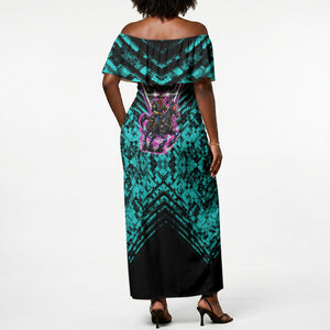 Buffalo Soldiers 9th Cavalry Regiment Off Shoulder Maxi Dress Cyberpunk Synthwave Neon Futuristic Graphic Art