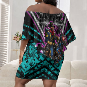Buffalo Soldiers 9th Cavalry Regiment Off Shoulder Short Dress Cyberpunk Synthwave Neon Futuristic Graphic Art