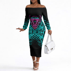 Buffalo Soldiers 9th Cavalry Regiment Off The Shoulder Long Sleeve Dress Cyberpunk Synthwave Neon Futuristic Graphic Art