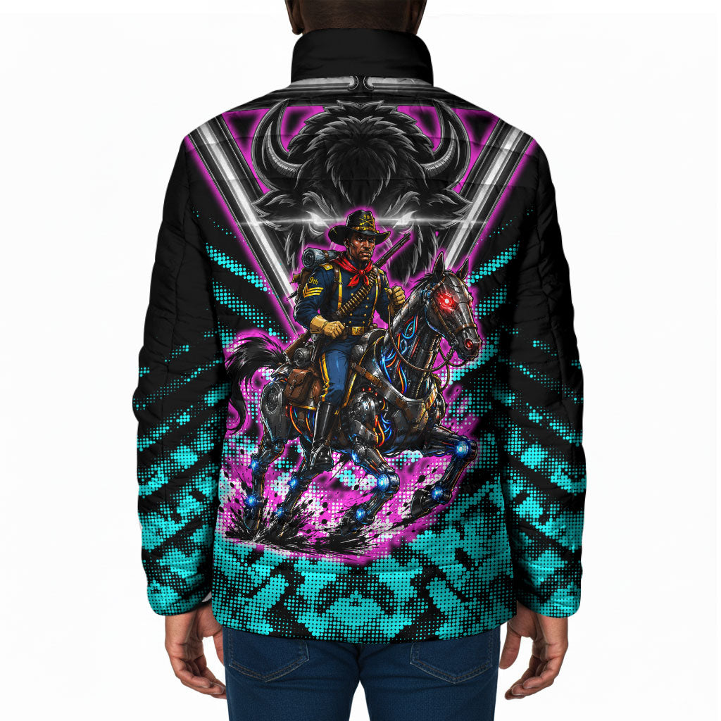 Buffalo Soldiers 9th Cavalry Regiment Padded Jacket Cyberpunk Synthwave Neon Futuristic Graphic Art