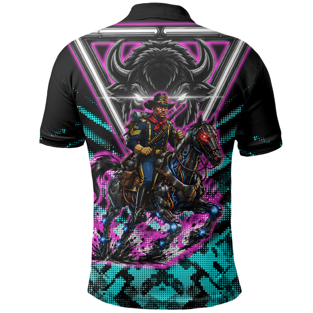 Buffalo Soldiers 9th Cavalry Regiment Polo Shirt Cyberpunk Synthwave Neon Futuristic Graphic Art
