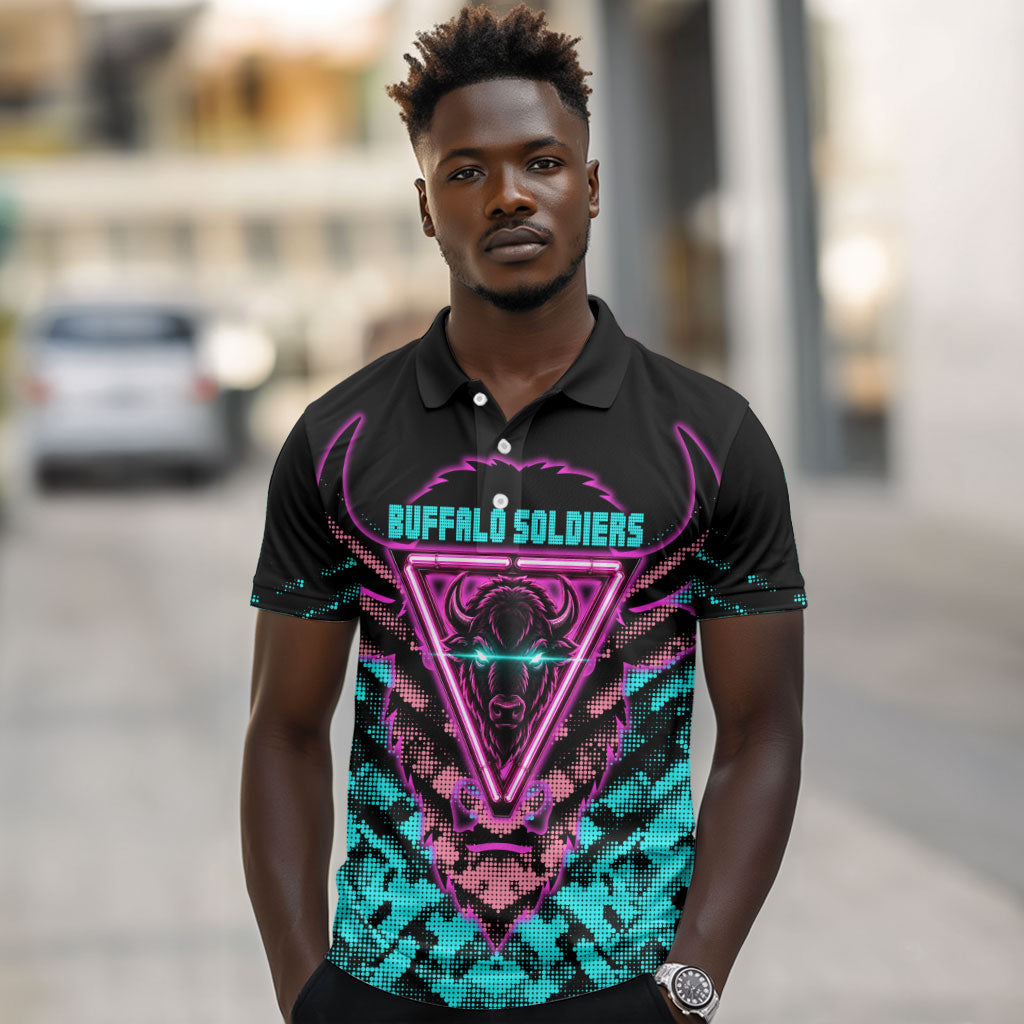 Buffalo Soldiers 9th Cavalry Regiment Polo Shirt Cyberpunk Synthwave Neon Futuristic Graphic Art