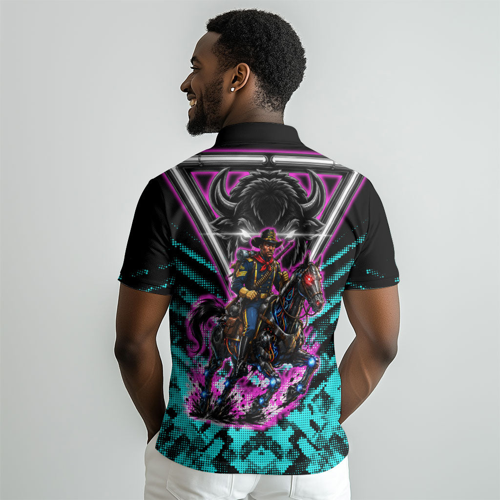 Buffalo Soldiers 9th Cavalry Regiment Polo Shirt Cyberpunk Synthwave Neon Futuristic Graphic Art