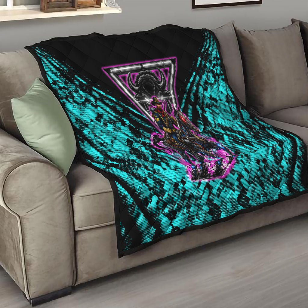 Buffalo Soldiers 9th Cavalry Regiment Quilt Cyberpunk Synthwave Neon Futuristic Graphic Art