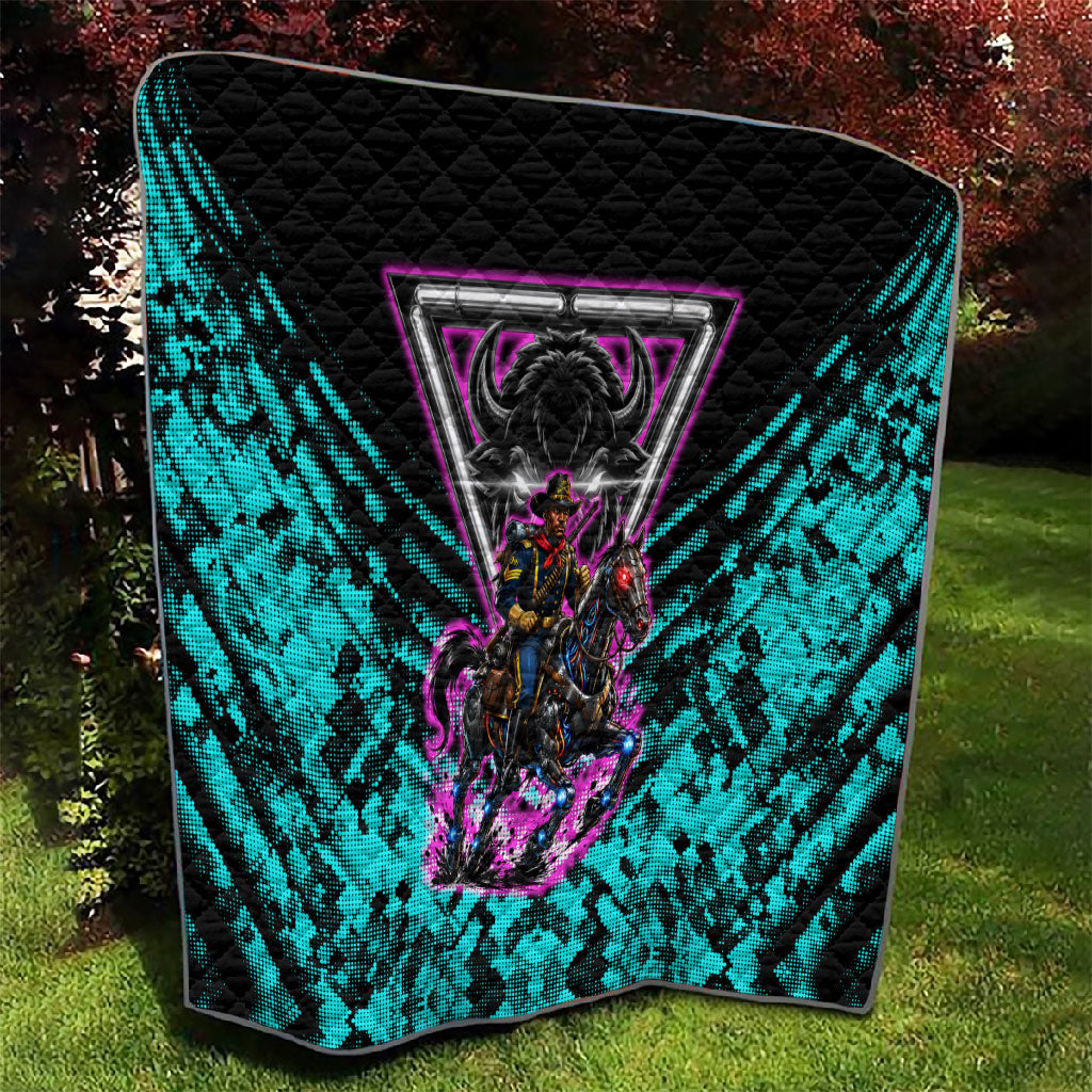 Buffalo Soldiers 9th Cavalry Regiment Quilt Cyberpunk Synthwave Neon Futuristic Graphic Art