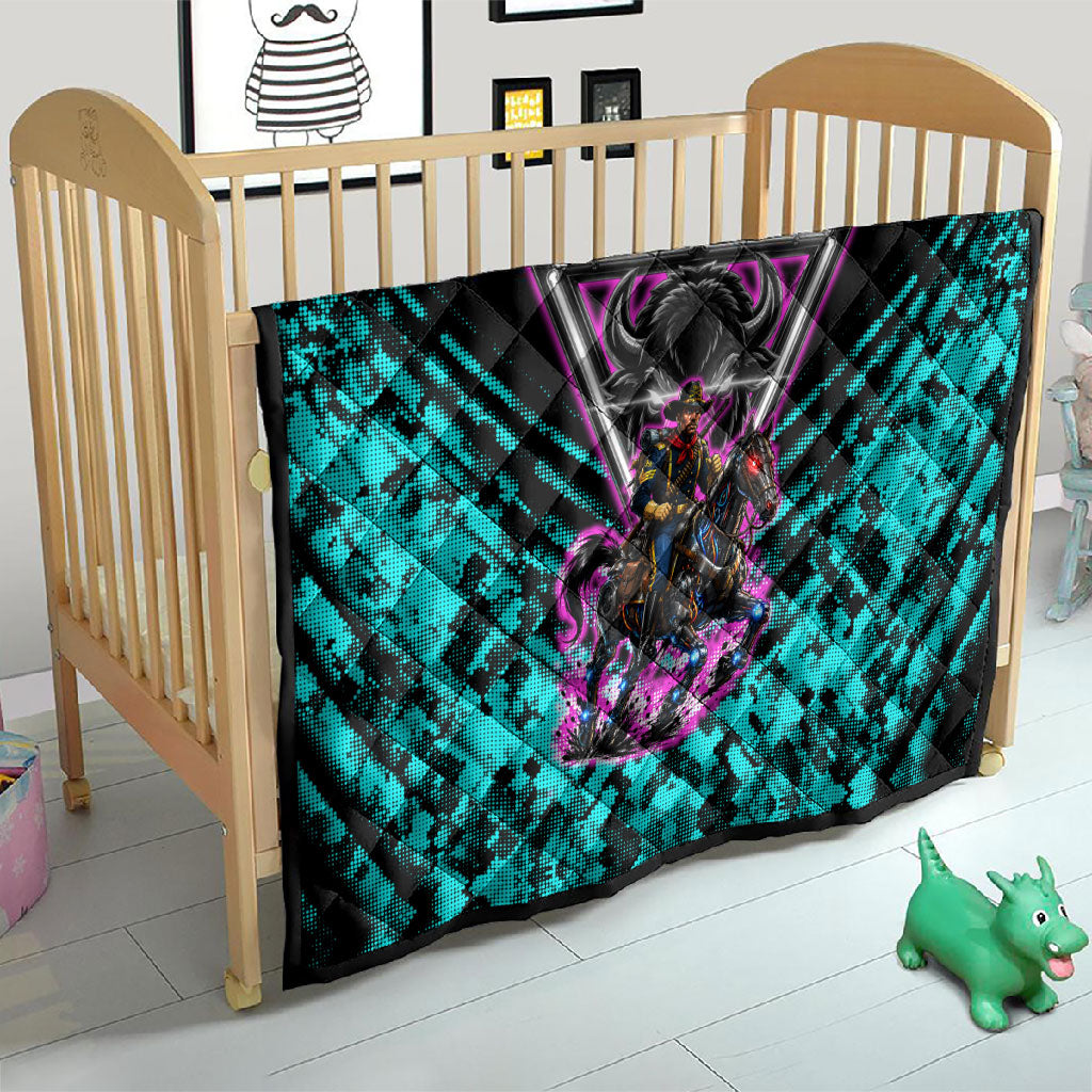 Buffalo Soldiers 9th Cavalry Regiment Quilt Cyberpunk Synthwave Neon Futuristic Graphic Art