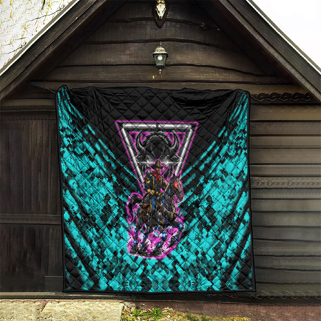 Buffalo Soldiers 9th Cavalry Regiment Quilt Cyberpunk Synthwave Neon Futuristic Graphic Art