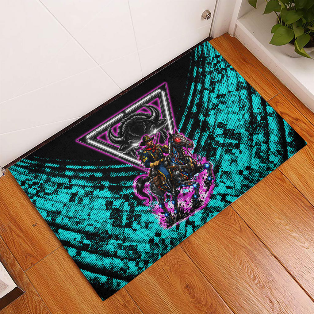 Buffalo Soldiers 9th Cavalry Regiment Rubber Doormat Cyberpunk Synthwave Neon Futuristic Graphic Art