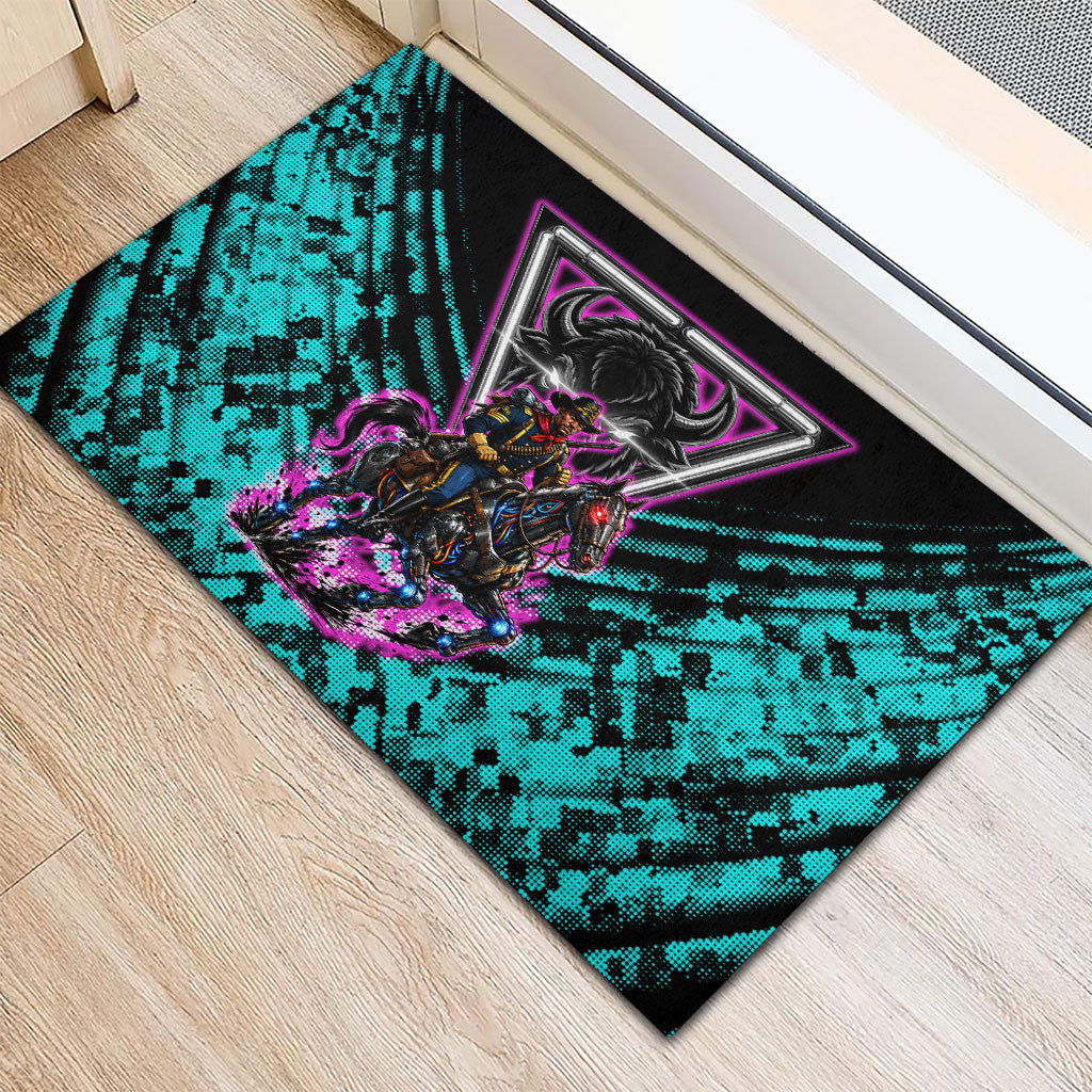 Buffalo Soldiers 9th Cavalry Regiment Rubber Doormat Cyberpunk Synthwave Neon Futuristic Graphic Art