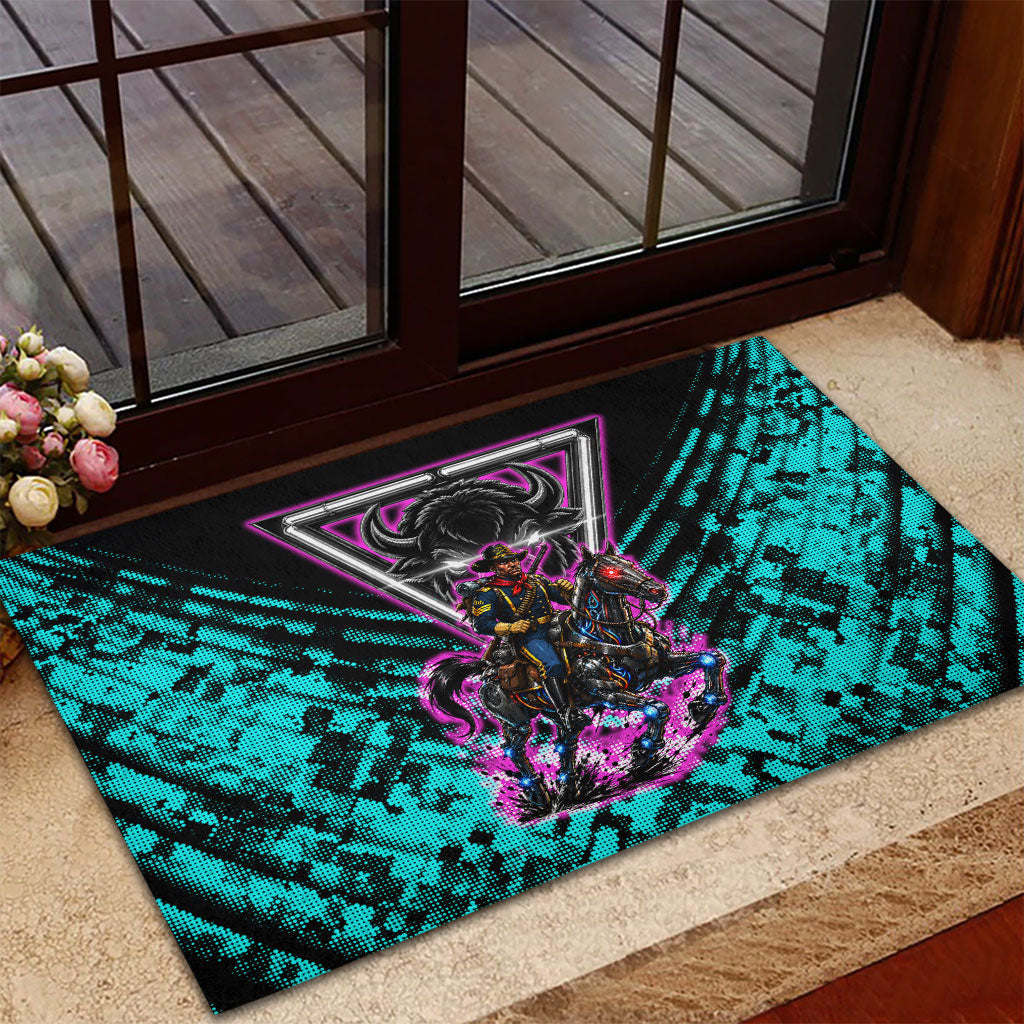 Buffalo Soldiers 9th Cavalry Regiment Rubber Doormat Cyberpunk Synthwave Neon Futuristic Graphic Art
