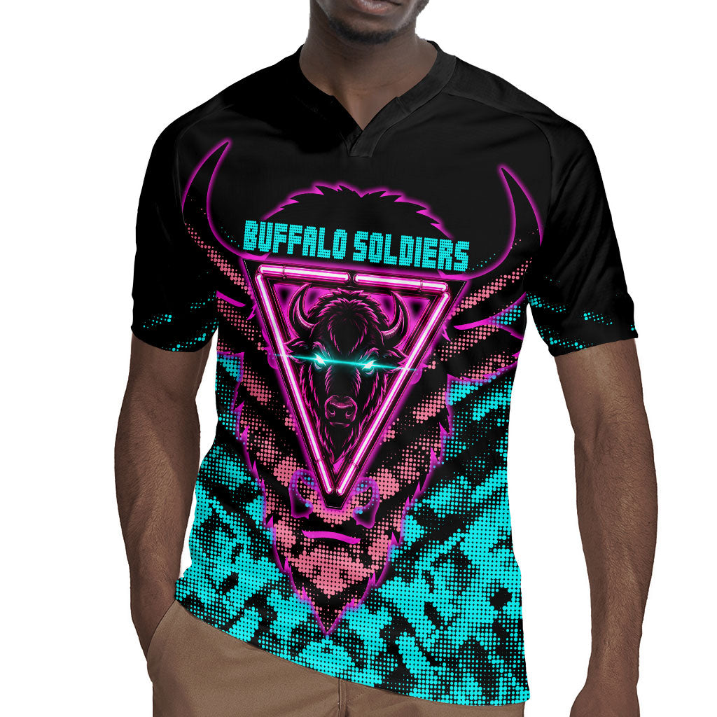 Buffalo Soldiers 9th Cavalry Regiment Rugby Jersey Cyberpunk Synthwave Neon Futuristic Graphic Art