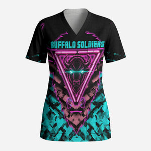 Buffalo Soldiers 9th Cavalry Regiment Scrub Top Cyberpunk Synthwave Neon Futuristic Graphic Art