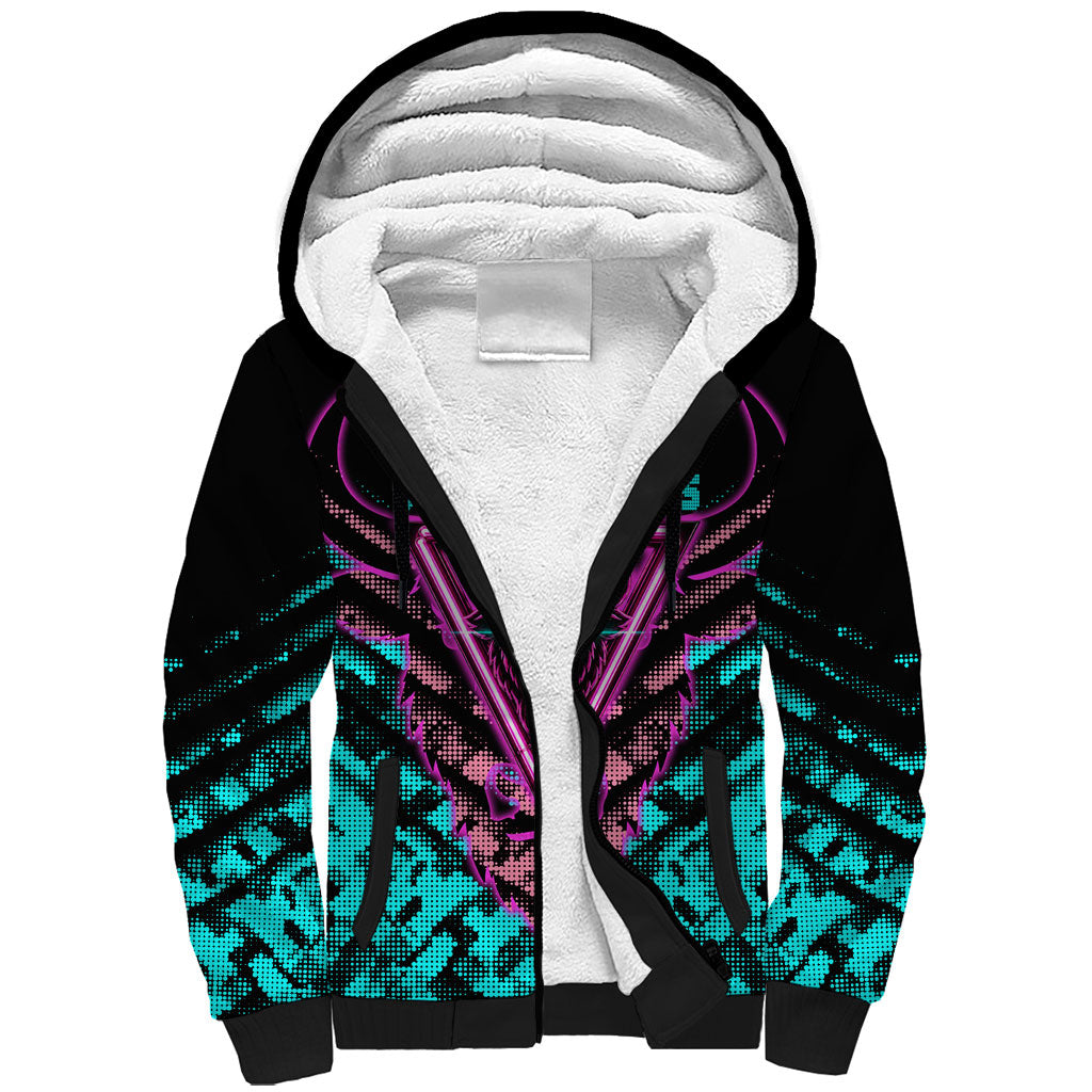 Buffalo Soldiers 9th Cavalry Regiment Sherpa Hoodie Cyberpunk Synthwave Neon Futuristic Graphic Art