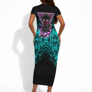 Buffalo Soldiers 9th Cavalry Regiment Short Sleeve Bodycon Dress Cyberpunk Synthwave Neon Futuristic Graphic Art