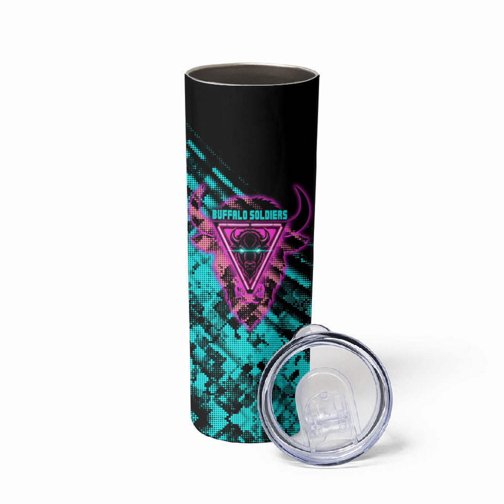 Buffalo Soldiers 9th Cavalry Regiment Skinny Tumbler Cyberpunk Synthwave Neon Futuristic Graphic Art