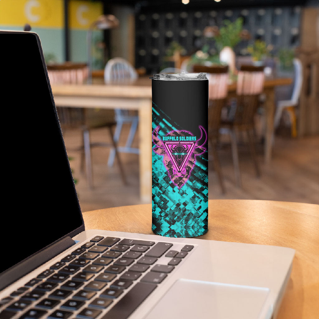 Buffalo Soldiers 9th Cavalry Regiment Skinny Tumbler Cyberpunk Synthwave Neon Futuristic Graphic Art