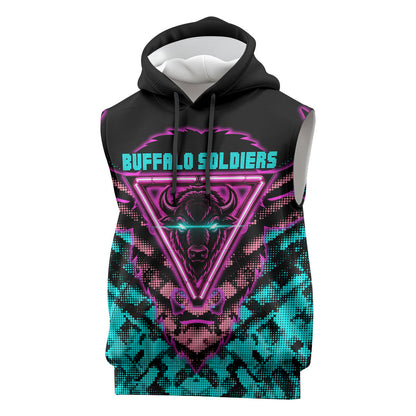 Buffalo Soldiers 9th Cavalry Regiment Sleeveless Hoodie Cyberpunk Synthwave Neon Futuristic Graphic Art