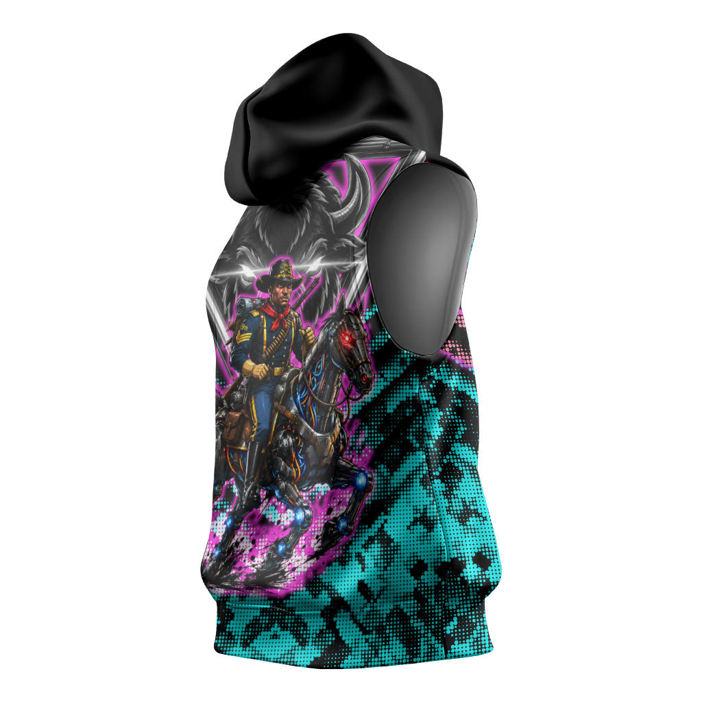 Buffalo Soldiers 9th Cavalry Regiment Sleeveless Hoodie Cyberpunk Synthwave Neon Futuristic Graphic Art