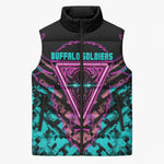 Buffalo Soldiers 9th Cavalry Regiment Sleeveless Puffer Jacket Cyberpunk Synthwave Neon Futuristic Graphic Art