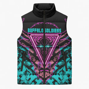 Buffalo Soldiers 9th Cavalry Regiment Sleeveless Puffer Jacket Cyberpunk Synthwave Neon Futuristic Graphic Art