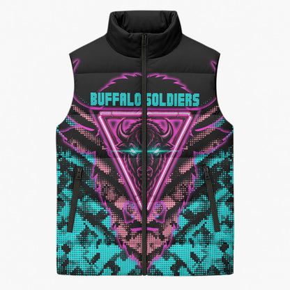 Buffalo Soldiers 9th Cavalry Regiment Sleeveless Puffer Jacket Cyberpunk Synthwave Neon Futuristic Graphic Art