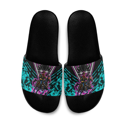 Buffalo Soldiers 9th Cavalry Regiment Slide Sandals Cyberpunk Synthwave Neon Futuristic Graphic Art