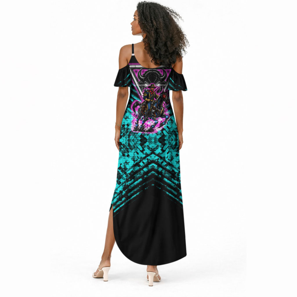 Buffalo Soldiers 9th Cavalry Regiment Summer Maxi Dress Cyberpunk Synthwave Neon Futuristic Graphic Art